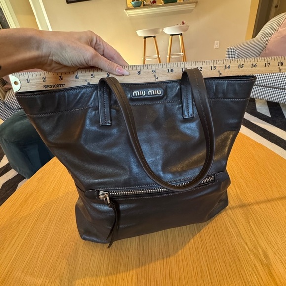 MIU MIU Vitello Soft Leather Shopping Tote Bag Brown VGUC - Picture 11 of 13